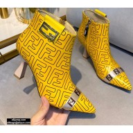 Fendi Heel 8.5cm FF Print Ankle Boots Yellow 2020
