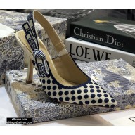 Dior Heel 9.5cm J'Adior Dots Embroidered Slingback Pumps Dark Blue 2020
