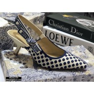 Dior Heel 6.5cm J'Adior Dots Embroidered Slingback Pumps Dark Blue 2020