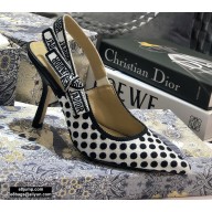 Dior Heel 9.5cm J'Adior Dots Embroidered Slingback Pumps Black 2020