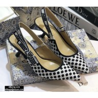 Dior Heel 6.5cm J'Adior Dots Embroidered Slingback Pumps Black 2020