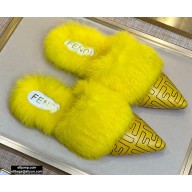 Fendi Rabbit Hair FF Print Slingbacks Yellow 2020