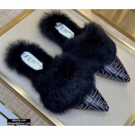 Fendi Rabbit Hair FF Print Slingbacks Black 2020