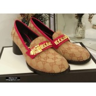 Gucci Heel 5.5cm GG Canvas Loafers with Chain 2020