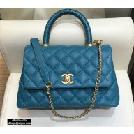 Chanel Coco Handle Small Flap Bag Turquoise Blue with Lizard Top Handle A92990 Top Quality 7147