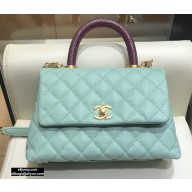 Chanel Coco Handle Small Flap Bag Light Green/Burgundy with Lizard Top Handle A92990 Top Quality 7147