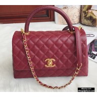 Chanel Coco Handle Medium Flap Bag Date Red with Lizard Top Handle A92991 Top Quality 7148