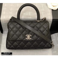 Chanel Coco Handle Small Flap Bag Black/Silver with Top Handle A92990