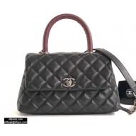 Chanel Coco Handle Small Flap Bag Black/Silver Burgundy Lizard with Top Handle A92990