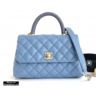 Chanel Coco Handle Small Flap Bag Denim Blue/Lizard with Top Handle A92990