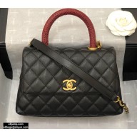 Chanel Coco Handle Small Flap Bag Black/Gold Burgundy Lizard with Top Handle A92990