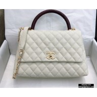Chanel Coco Handle Medium Flap Bag White/Burgundy with Lizard Top Handle A92991 Top Quality 7148