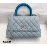 Chanel Coco Handle Small Flap Bag Dusty Blue with Lizard Top Handle A92990 Top Quality 7147
