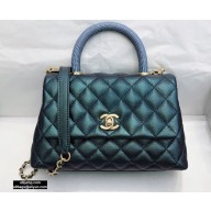 Chanel Coco Handle Small Flap Bag Pearl Green/Blue with Lizard Top Handle A92990 Top Quality 7147