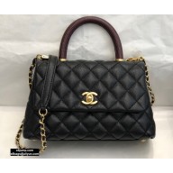 Chanel Coco Handle Small Flap Bag Black/Burgundy with Lizard Top Handle A92990 Top Quality 7147