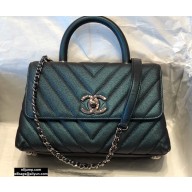 Chanel Caviar Calfskin Coco Handle Chevron Small Flap Bag Pearl Green with Top Handle A92990 7147