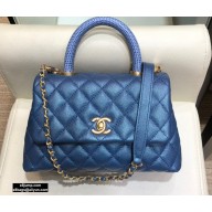 Chanel Coco Handle Small Flap Bag Pearl Blue with Lizard Top Handle A92990 Top Quality 7147