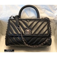 Chanel Caviar Calfskin Coco Handle Chevron Small Flap Bag Black with Top Handle A92990 7147