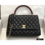 Chanel Coco Handle Medium Flap Bag Black/Burgundy with Lizard Top Handle A92991 Top Quality 7148