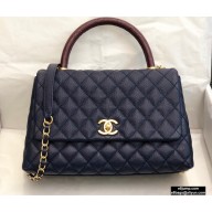 Chanel Coco Handle Medium Flap Bag Navy Blue/Burgundy with Lizard Top Handle A92991 Top Quality 7148