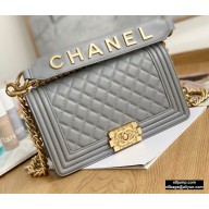 Chanel Medium Boy Flap Bag Gray with Removable Logo Handle
