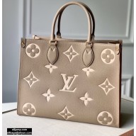 Louis Vuitton Grained Leather OnTheGo MM Tote Bag M45494 Tourterelle Gray 2020