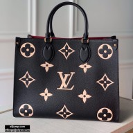 Louis Vuitton Grained Leather OnTheGo MM Tote Bag M45495 Black 2020