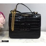 Valentino Large VSLING Shoulder Bag Croco Pattern Black 2020