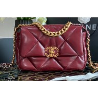 Chanel 19 Small Flap Bag AS1160 Shiny Crumpled Calfskin Burgundy 2020