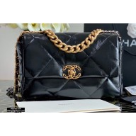 Chanel 19 Large Flap Bag AS1161 Shiny Crumpled Calfskin Black 2020