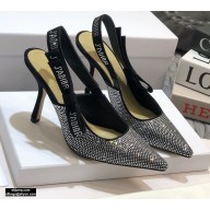 Dior Heel 9.5cm J'Adior All Over Rhinestone Slingback Pumps Black 2020