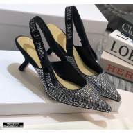 Dior Heel 6.5cm J'Adior All Over Rhinestone Slingback Pumps Black 2020