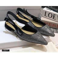 Dior J'Adior All Over Rhinestone Slingback Ballet Flats Black 2020