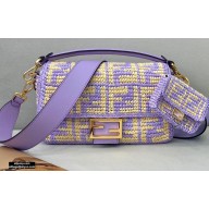 Fendi Raffia FF Medium Baguette Bag Lilac 2020