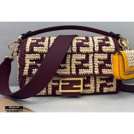 Fendi Raffia FF Medium Baguette Bag Burgundy 2020