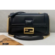 Fendi Nappa Leather Medium Baguette Chain Bag Black 2020
