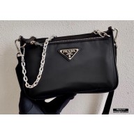Prada Nylon Shoulder Bag with Detachable Pouch 1BH168 Black 2020