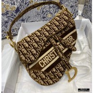 Dior SADDLE BAG in Oblique Embroidered Velvet Brown 2020