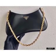 Prada Cleo Brushed Leather Shoulder Bag 1BC148 with Chain Black 2020