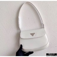 Prada Cleo Brushed Leather Shoulder Bag with Flap 1BD311 White 2020