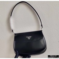 Prada Cleo Brushed Leather Shoulder Bag with Flap 1BD311 Black 2020