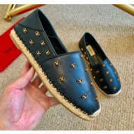 Valentino Metal VLogo Leather Espadrilles Black 2020