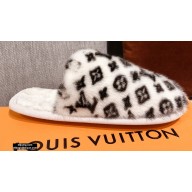 Louis Vuitton Monogram Mink Fur LV Suite Flat Mules White 2020