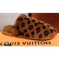 Louis Vuitton Monogram Mink Fur LV Suite Flat Mules Brown 2020