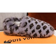 Louis Vuitton Monogram Mink Fur Dreamy Flat Loafers Gray 2020