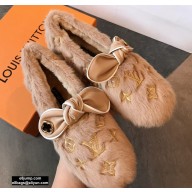 Louis Vuitton Fur Bow Loafers Apricot 2020