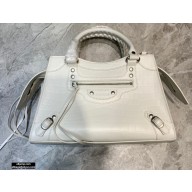 Balenciaga Neo Classic Small Top Handle Bag Crocodile Embossed Calfskin White 2020