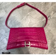Balenciaga Hourglass Sling Bag Shoulder Bag Crocodile Embossed Calfskin Fuchsia