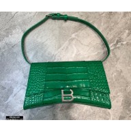 Balenciaga Hourglass Sling Bag Shoulder Bag Crocodile Embossed Calfskin Green