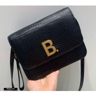 Balenciaga B. Small Bag in Lizard Embossed Calfskin Black